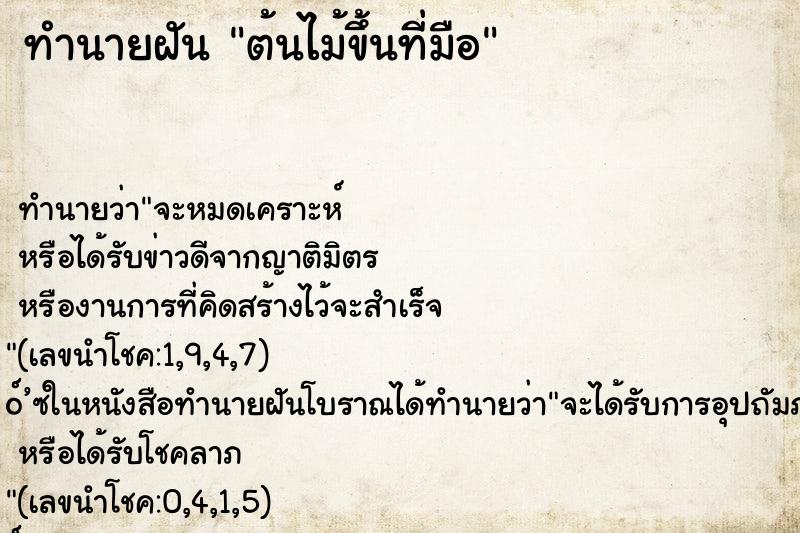 ทำนายฝัน ต้นไม้ขึ้นที่มือ
