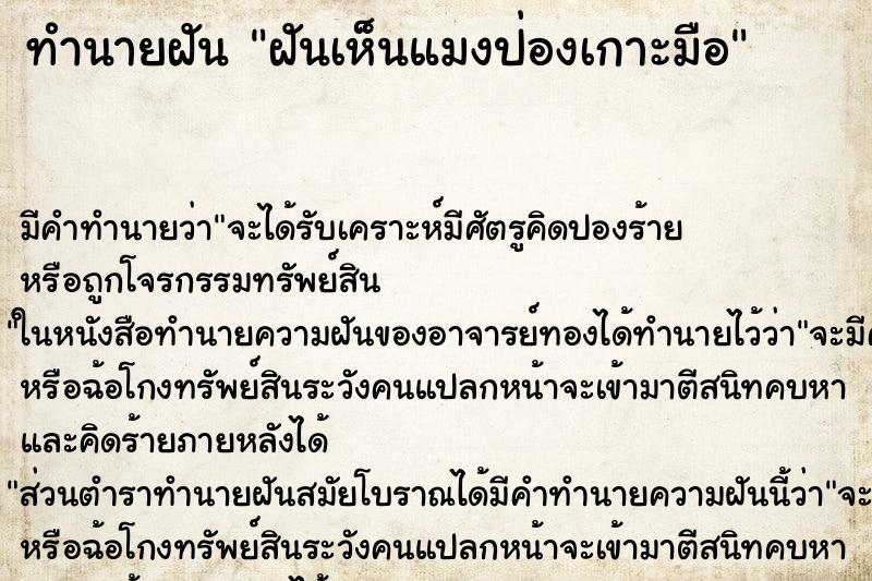 ทำนายฝัน ฝันเห็นแมงป่องเกาะมือ ทำนายฝัน ฝันเห็นแมงป่องเกาะมือ