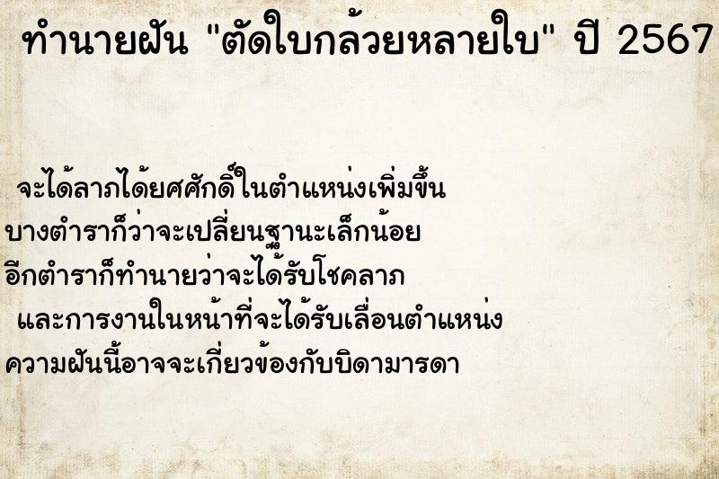 ทำนายฝัน ตัดใบกล้วยหลายใบ ตำราโบราณ แม่นที่สุดในโลก