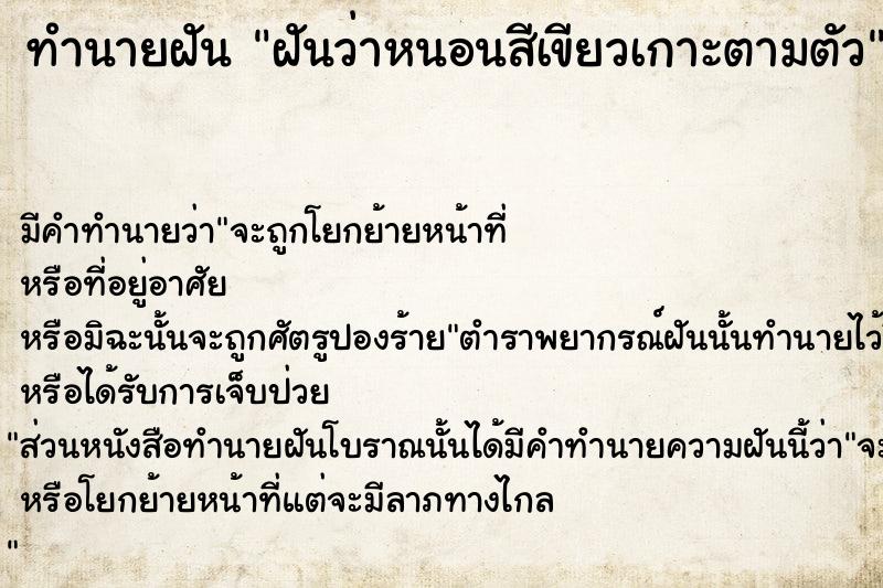 ทำนายฝันฝันว่าหนอนสีเขียวเกาะตามตัว ทำนายฝันทำนายฝันฝันว่าหนอนสีเขียวเกาะตามตัว