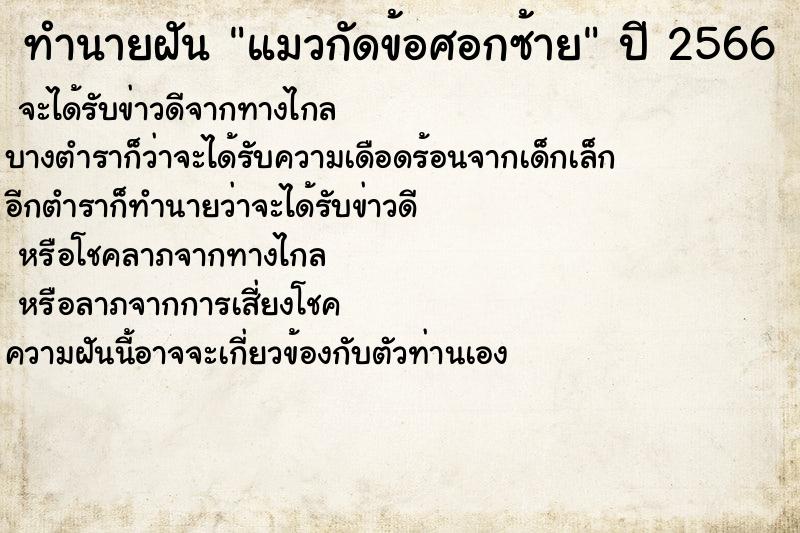 ทำนายฝันแมวกัดข้อศอกซ้าย ทำนายฝันทำนายฝันแมวกัดข้อศอกซ้าย