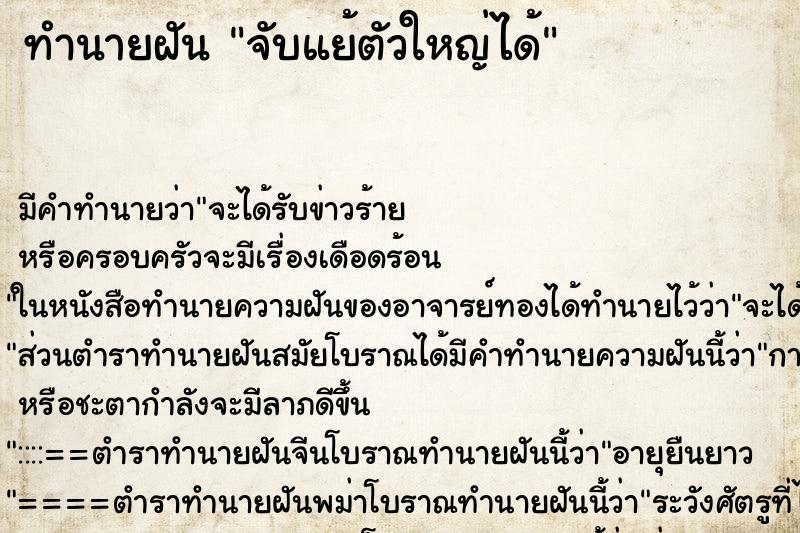 ทำนายฝัน จับแย้ตัวใหญ่ได้ ตำราโบราณ แม่นที่สุดในโลก