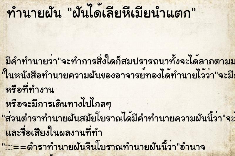ทำนายฝันทำนายฝันฝันได้เลียหีเมียนำแตก