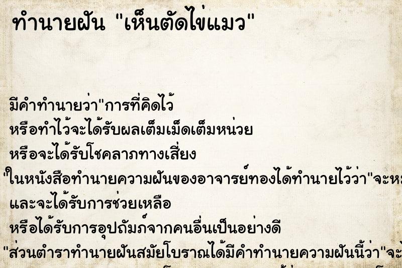 ทำนายฝันเห็นตัดไข่แมว ทำนายฝันทำนายฝันเห็นตัดไข่แมว