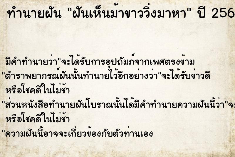 ทำนายฝัน ฝันเห็นม้าขาววิ่งมาหา ตำราโบราณ แม่นที่สุดในโลก