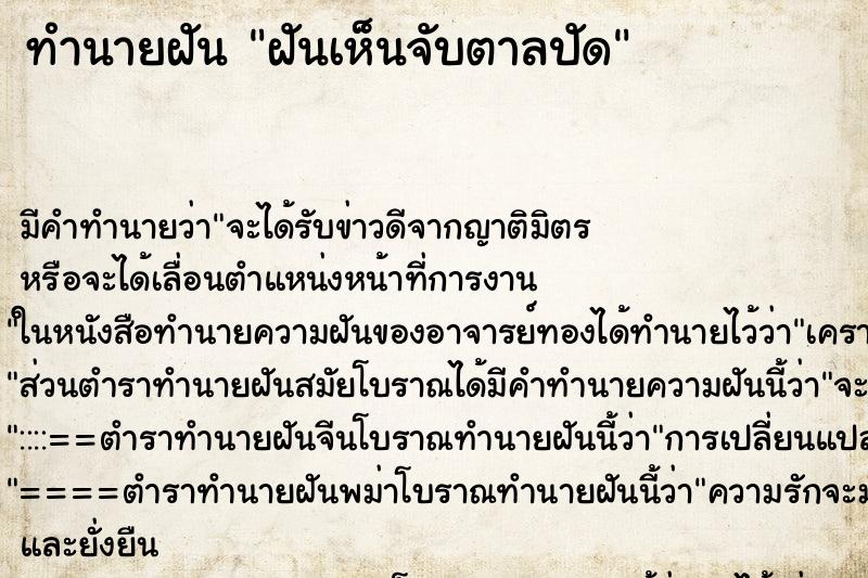 ทำนายฝันฝันเห็นจับตาลปัด ทำนายฝันทำนายฝันฝันเห็นจับตาลปัด