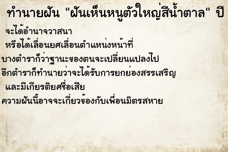 ทำนายฝันฝันเห็นหนูตัวใหญ่สีน้ำตาล ทำนายฝันทำนายฝันฝันเห็นหนูตัวใหญ่สีน้ำตาล