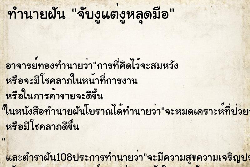 ทำนายฝัน จับงูแต่งูหลุดมือ