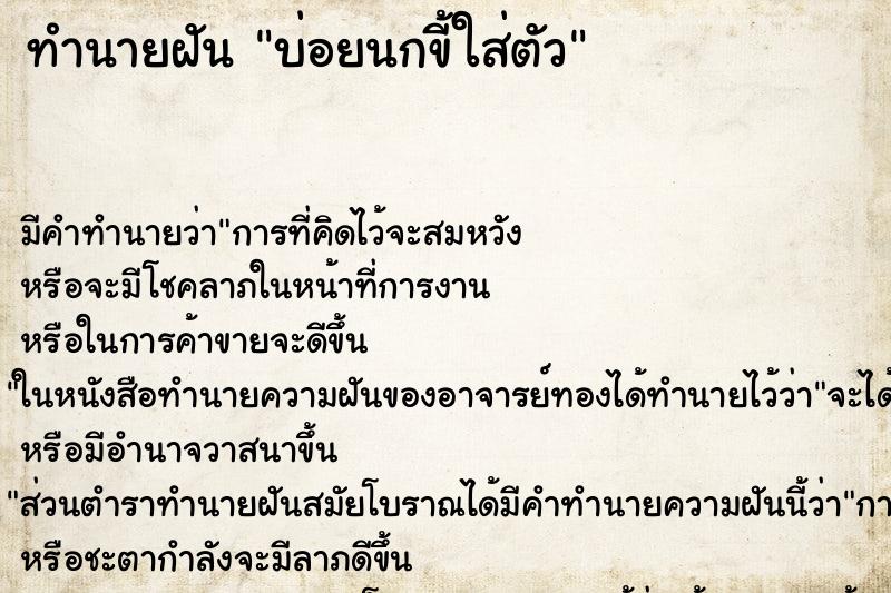 ทำนายฝันบ่อยนกขี้ใส่ตัว ทำนายฝันทำนายฝันบ่อยนกขี้ใส่ตัว