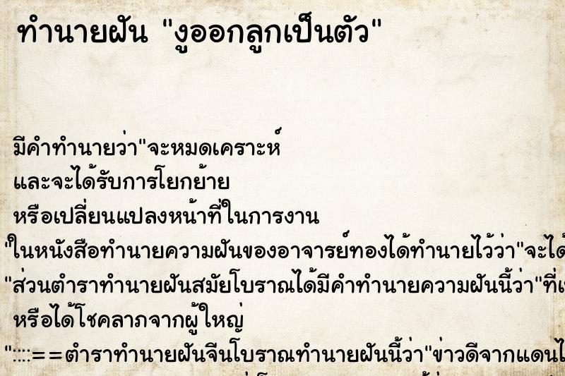 ทำนายฝัน งูออกลูกเป็นตัว