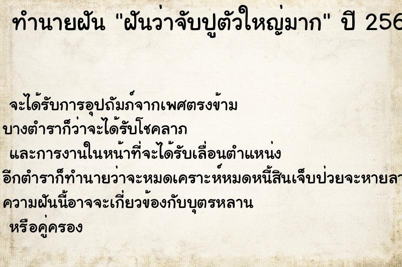 ทำนายฝันฝันว่าจับปูตัวใหญ่มาก ทำนายฝันทำนายฝันฝันว่าจับปูตัวใหญ่มาก