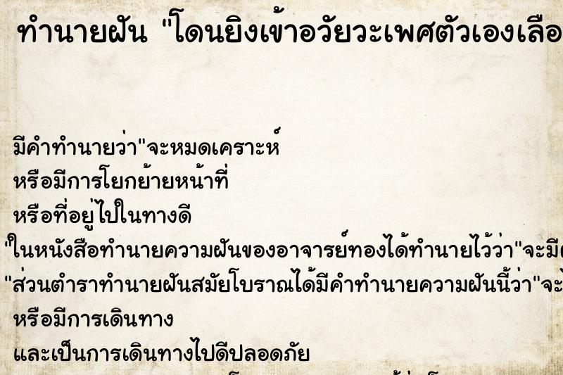 ทำนายฝันโดนยิงเข้าอวัยวะเพศตัวเองเลือดไหล ทำนายฝันทำนายฝันโดนยิงเข้าอวัยวะเพศตัวเองเลือดไหล