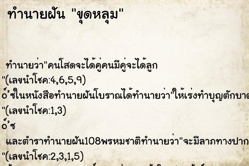 ทำนายฝันขุดหลุม ทำนายฝันทำนายฝันขุดหลุม