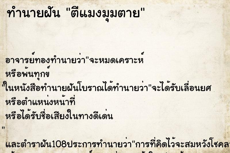 ทำนายฝัน ตีแมงมุมตาย ตำราโบราณ แม่นที่สุดในโลก