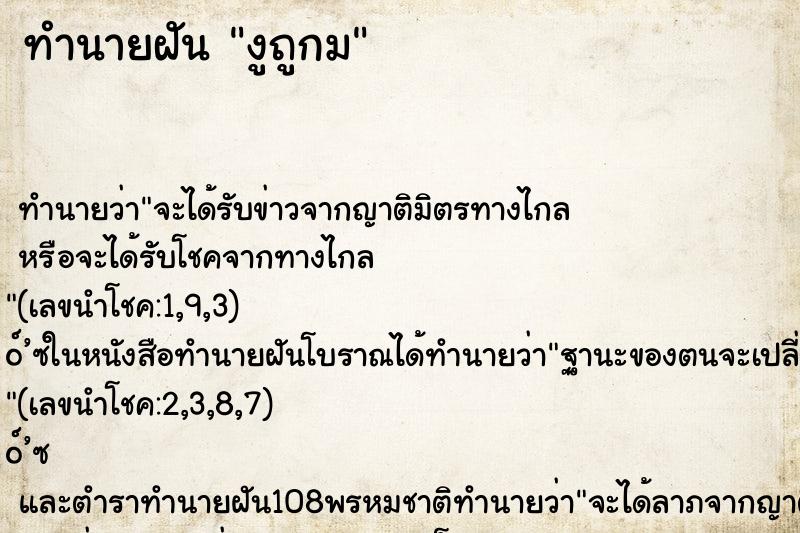 ทำนายฝันงูถูกม ทำนายฝันทำนายฝันงูถูกม