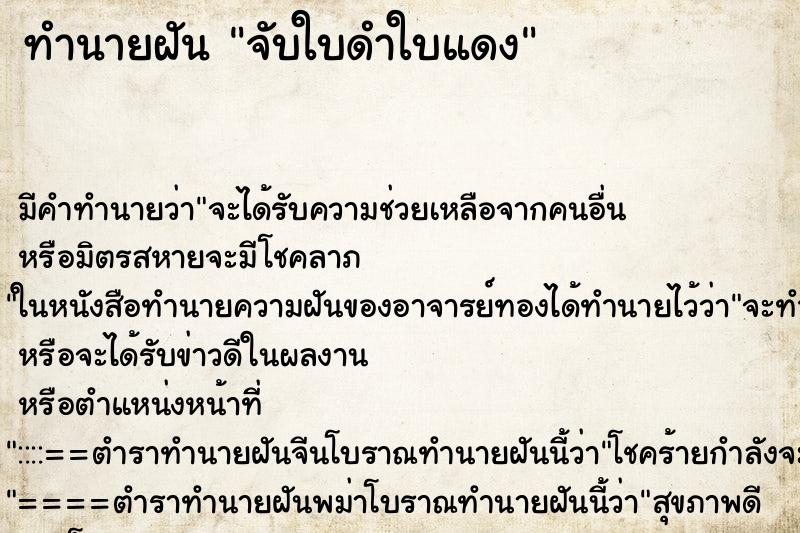 ทำนายฝัน จับใบดำใบแดง ทำนายฝัน จับใบดำใบแดง