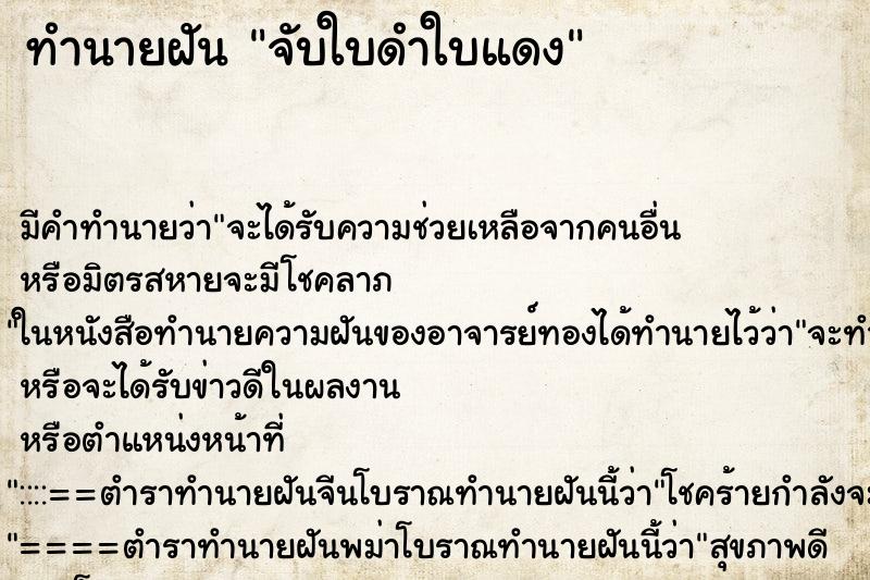 ทำนายฝัน จับใบดำใบแดง ตำราโบราณ แม่นที่สุดในโลก