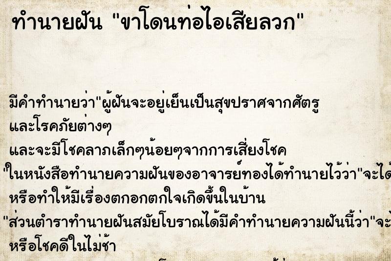 ทำนายฝันขาโดนท่อไอเสียลวก ทำนายฝันทำนายฝันขาโดนท่อไอเสียลวก