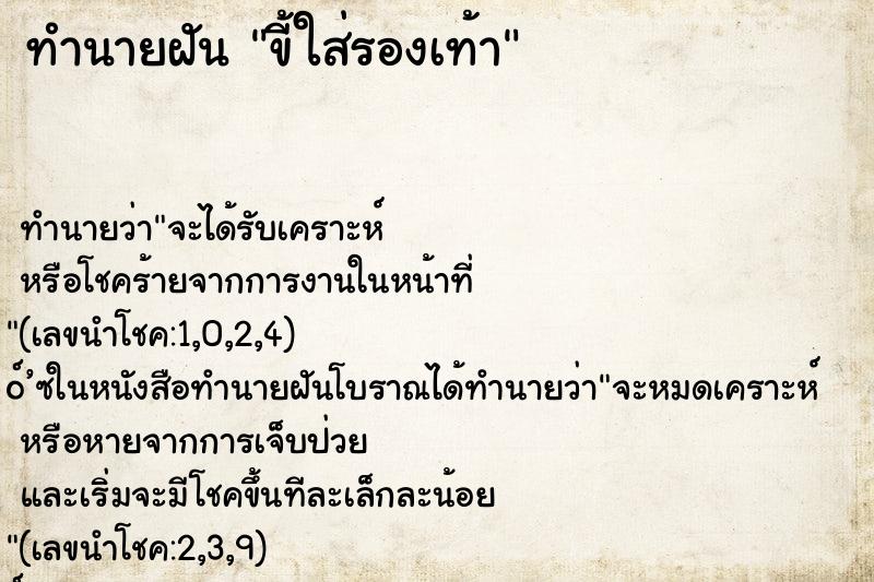 ทำนายฝัน ขี้ใส่รองเท้า ตำราโบราณ แม่นที่สุดในโลก