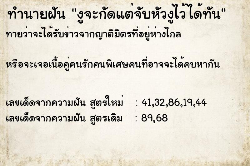 ทำนายฝัน งูจะกัดแต่จับหัวงูไว้ได้ทัน ทำนายฝัน งูจะกัดแต่จับหัวงูไว้ได้ทัน