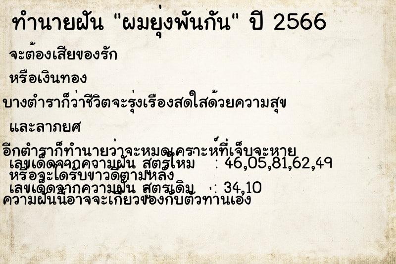 ทำนายฝันผมยุ่งพันกัน ทำนายฝันทำนายฝันผมยุ่งพันกัน