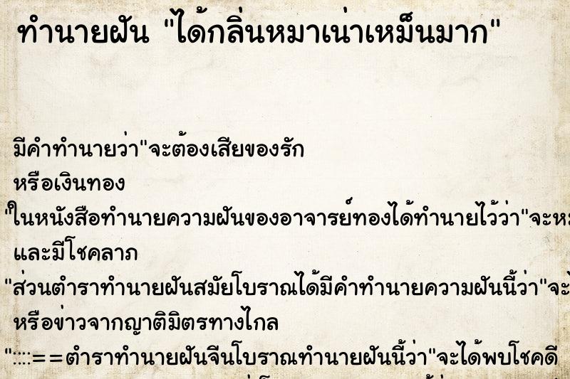 ทำนายฝัน ได้กลิ่นหมาเน่าเหม็นมาก ทำนายฝัน ได้กลิ่นหมาเน่าเหม็นมาก
