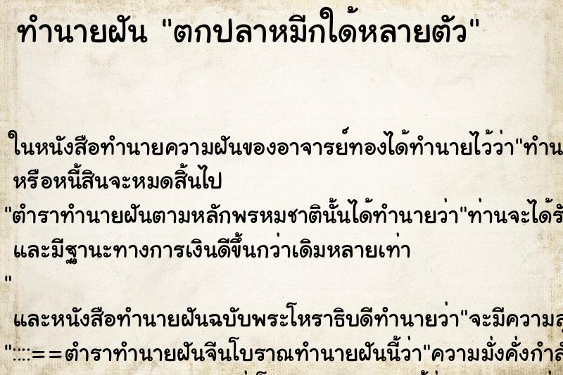 ทำนายฝันตกปลาหมีกใด้หลายตัว ทำนายฝันทำนายฝันตกปลาหมีกใด้หลายตัว