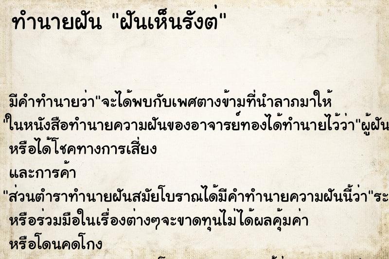 ทำนายฝันทำนายฝันฝันเห็นรังต่