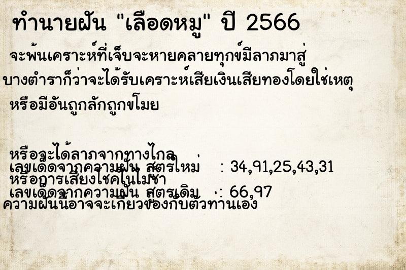 ทำนายฝัน เลือดหมู ทำนายฝัน เลือดหมู