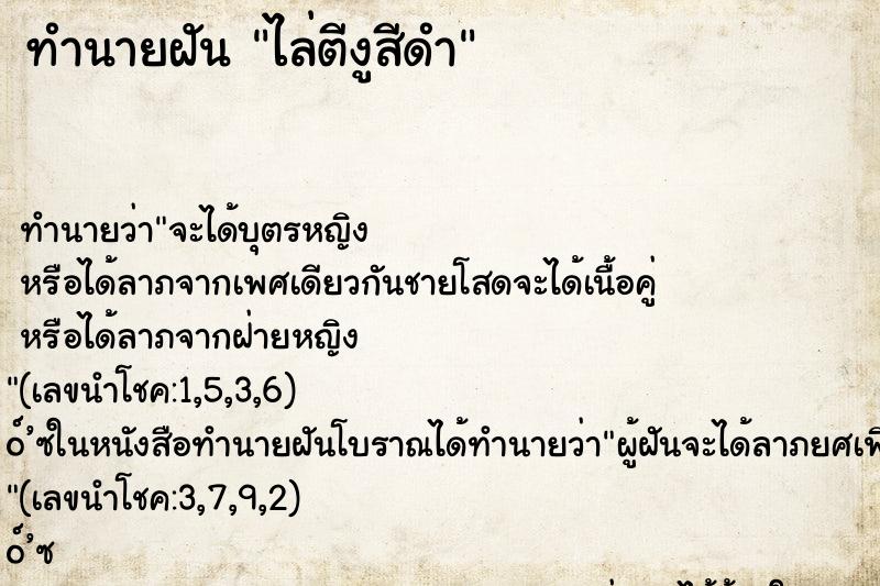 ทำนายฝัน ไล่ตีงูสีดำ ทำนายฝัน ไล่ตีงูสีดำ