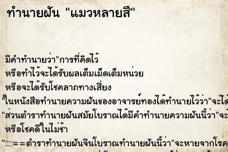 ทำนายฝันแมวหลายสื ทำนายฝันทำนายฝันแมวหลายสื