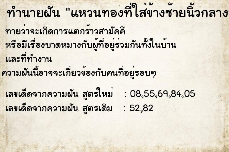 ทำนายฝันทำนายฝันแหวนทองที่ใส่ข้างซ้ายนิ้วกลางบุบเบี้ยว