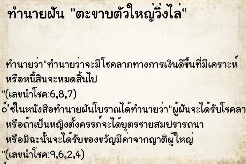 ทำนายฝันตะขาบตัวใหญ่วิ่งไล่ ทำนายฝันทำนายฝันตะขาบตัวใหญ่วิ่งไล่