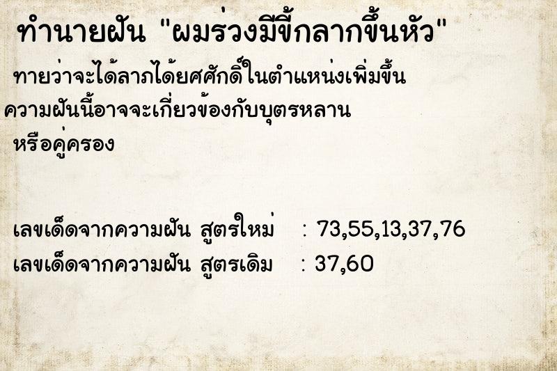 ทำนายฝันทำนายฝันผมร่วงมีขี้กลากขึ้นหัว