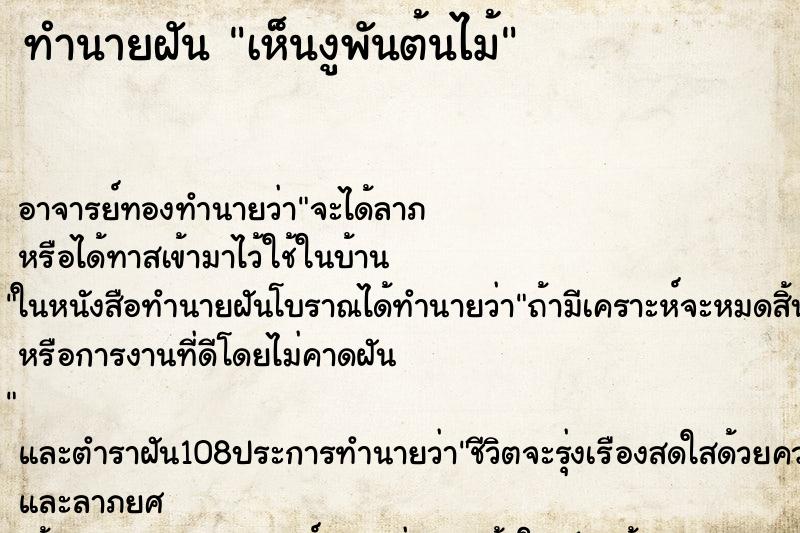 ทำนายฝันเห็นงูพันต้นไม้ ทำนายฝันทำนายฝันเห็นงูพันต้นไม้