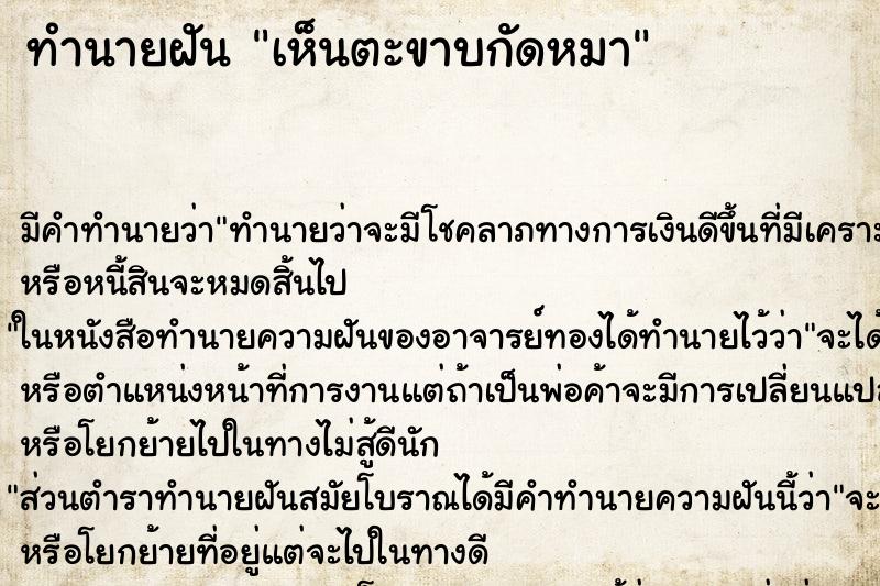 ทำนายฝัน เห็นตะขาบกัดหมา ทำนายฝัน เห็นตะขาบกัดหมา