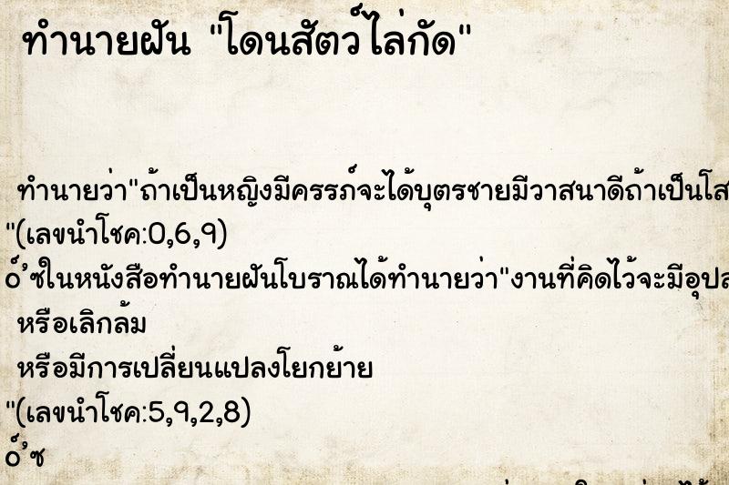 ทำนายฝัน โดนสัตว์ไล่กัด ทำนายฝัน โดนสัตว์ไล่กัด