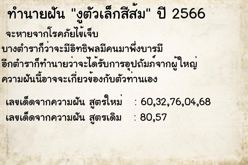 ทำนายฝัน งูตัวเล็กสีส้ม ทำนายฝัน งูตัวเล็กสีส้ม