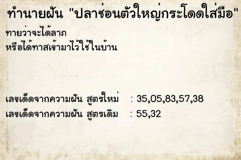 ทำนายฝัน ปลาช่อนตัวใหญ่กระโดดใส่มือ ตำราโบราณ แม่นที่สุดในโลก