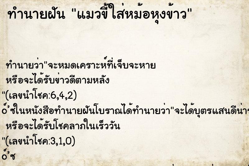 ทำนายฝัน แมวขี้ใส่หม้อหุงข้าว ทำนายฝัน แมวขี้ใส่หม้อหุงข้าว