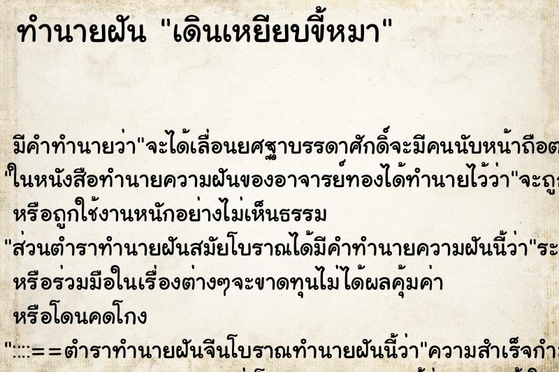 ทำนายฝัน เดินเหยียบขี้หมา ทำนายฝัน เดินเหยียบขี้หมา