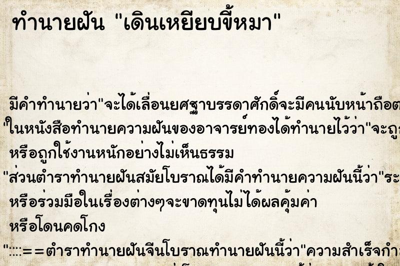 ทำนายฝัน เดินเหยียบขี้หมา ตำราโบราณ แม่นที่สุดในโลก