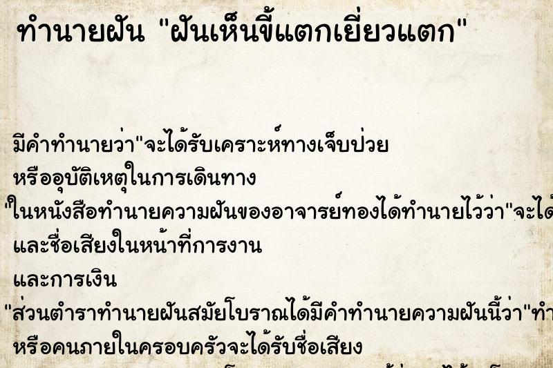 ทำนายฝัน ฝันเห็นขี้แตกเยี่ยวแตก ทำนายฝัน ฝันเห็นขี้แตกเยี่ยวแตก