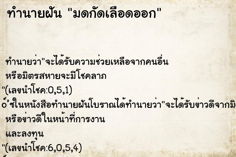 ทำนายฝันมดกัดเลือดออก ทำนายฝันทำนายฝันมดกัดเลือดออก