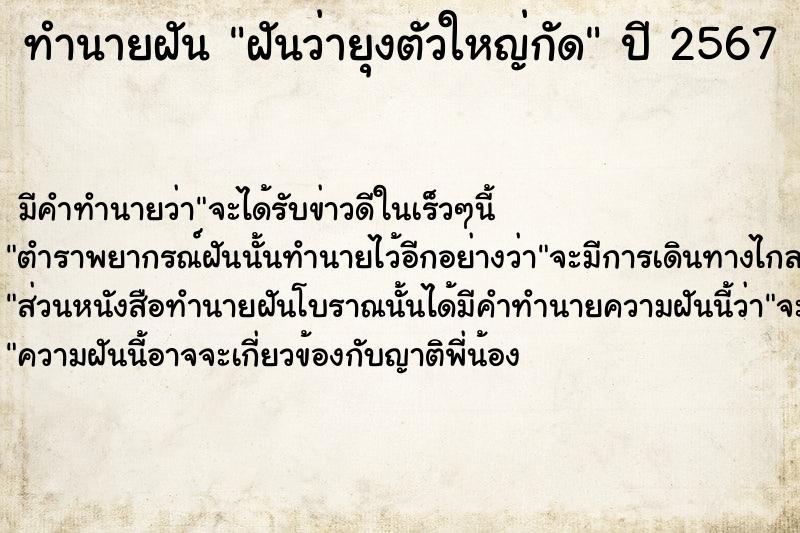 ทำนายฝันฝันว่ายุงตัวใหญ่กัด ทำนายฝันทำนายฝันฝันว่ายุงตัวใหญ่กัด