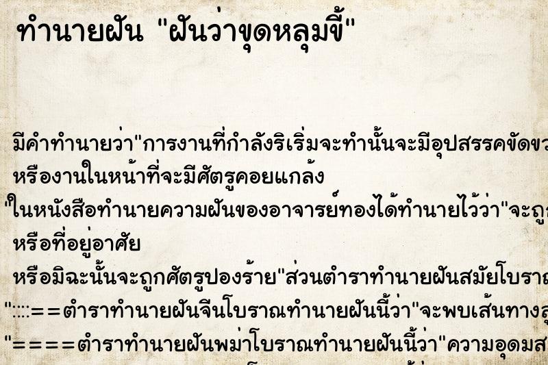 ทำนายฝัน ฝันว่าขุดหลุมขี้ ทำนายฝัน ฝันว่าขุดหลุมขี้