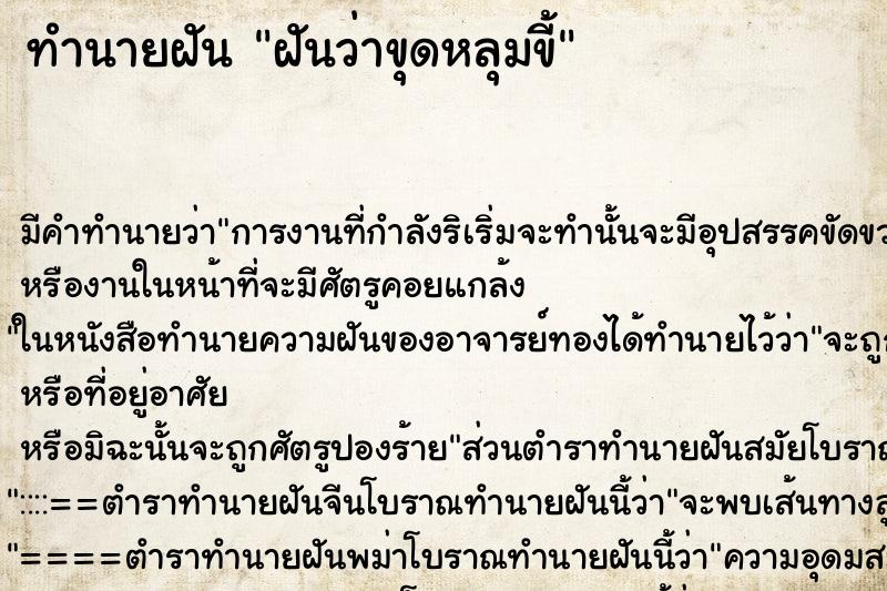 ทำนายฝัน ฝันว่าขุดหลุมขี้ ตำราโบราณ แม่นที่สุดในโลก