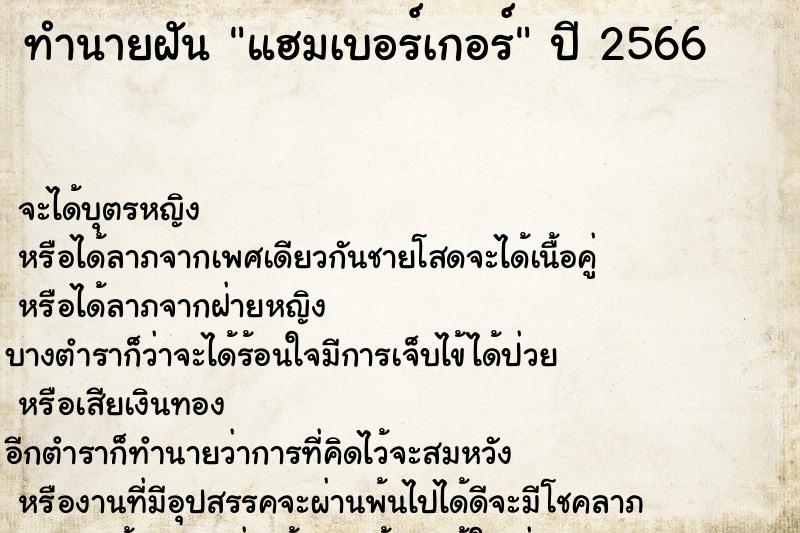 ทำนายฝัน แฮมเบอร์เกอร์ ทำนายฝัน แฮมเบอร์เกอร์