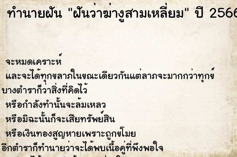 ทำนายฝันฝันว่าฆ่างูสามเหลี่ยม ทำนายฝันทำนายฝันฝันว่าฆ่างูสามเหลี่ยม