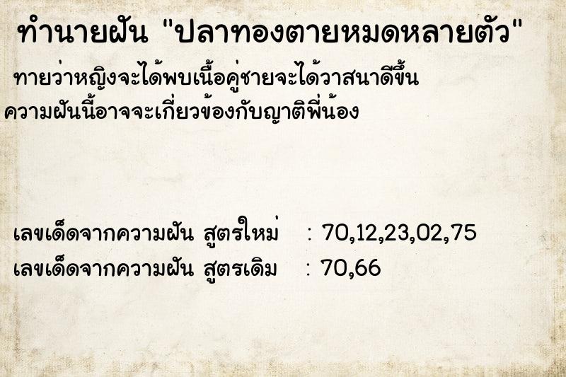 ทำนายฝัน ปลาทองตายหมดหลายตัว ทำนายฝัน ปลาทองตายหมดหลายตัว